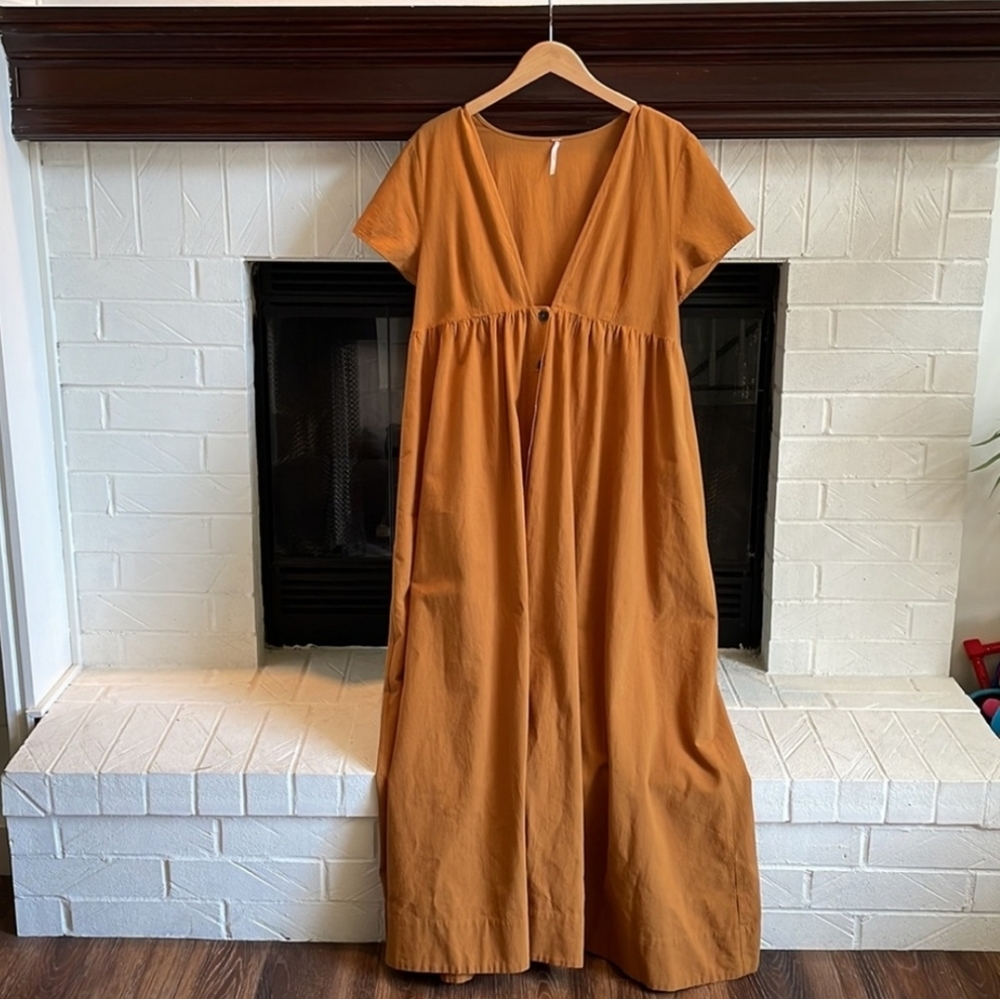 Free People Cotton Mustard Yellow Maxi Dress L G5